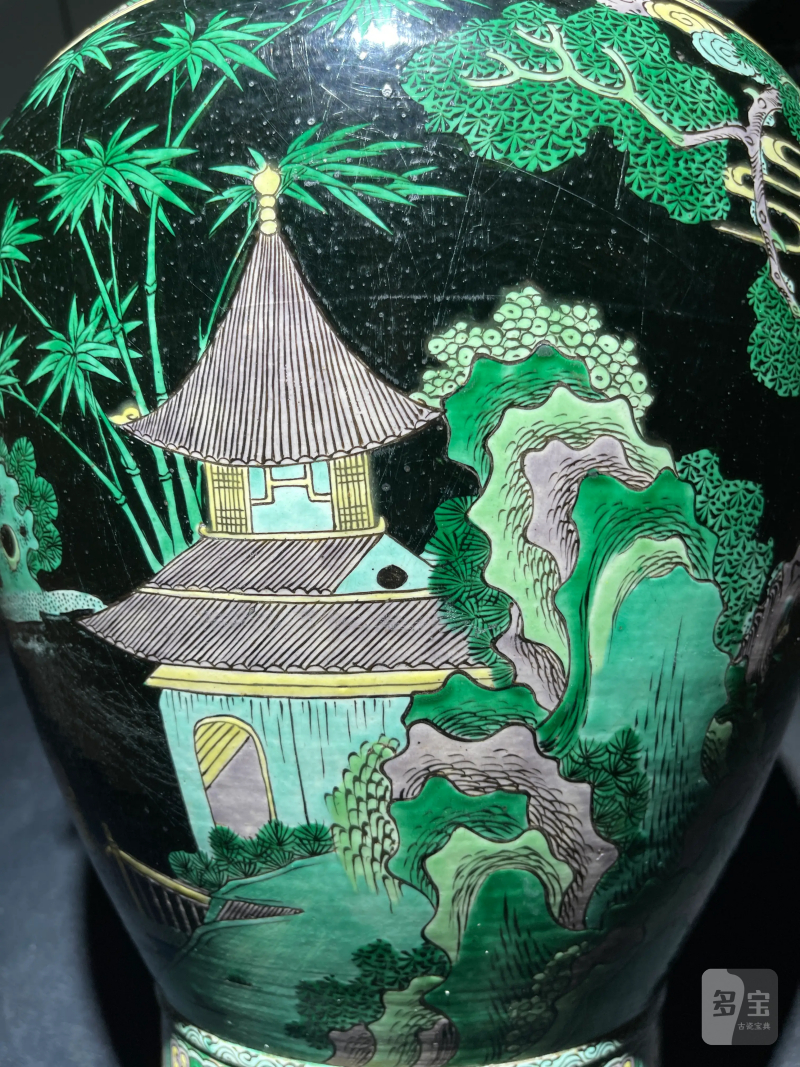 清晚期 墨地素三彩竹林七贤纹铺首尊 - 图7